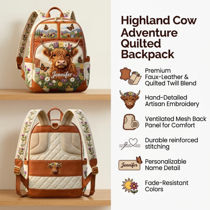 🔥 Limited-time 50% off Graduation Season Sale 🎁 🎒 Personalized Highland Cow & Wildflower Backpack