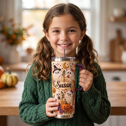 🎃 Personalized Halloween Ghost Pearl Tumbler – A Spooky-Cute Gift Made Just For Her 👻🥤