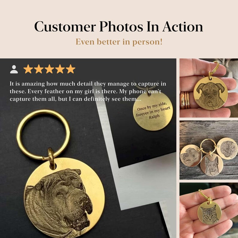 🔑Personalized Pet Photo Keychain – Custom Pet Portrait Engraved in Solid Brass