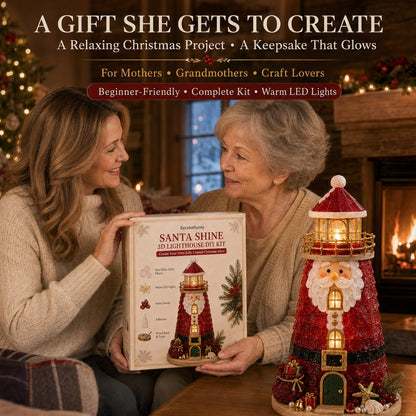 🎄Beginner-Friendly DIY Lighted Christmas Character Sea Glass-Style Lighthouse Kit Collection | Complete Kit with Sea Glass-Style Pieces, LED Lights & Step-by-Step Guide Included