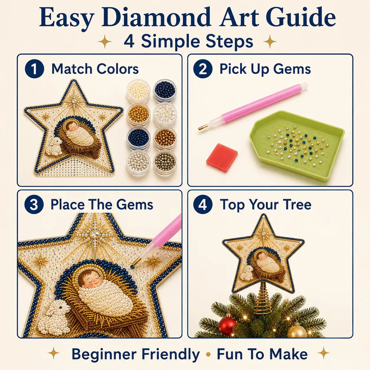 Christian Faith Pearl Diamond Art Christmas Tree Topper Kit