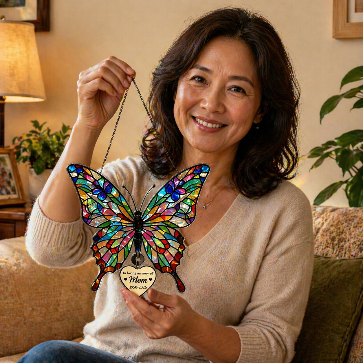 🦋 Customizable Holographic Butterfly Suncatcher – Memorial Gift for Mom