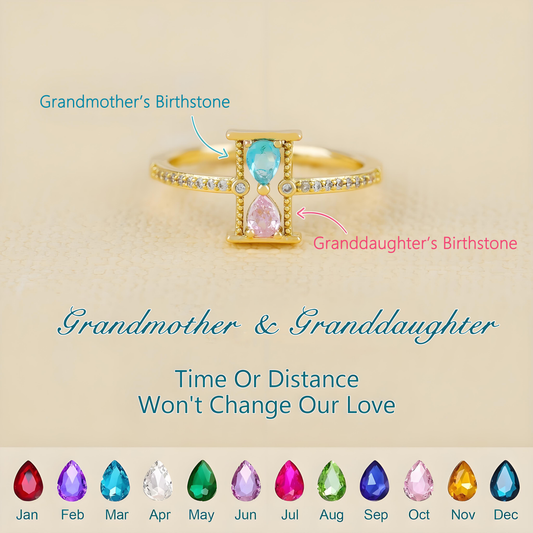 Personalized Grandmother & Granddaughter Hourglass Birthstone Ring