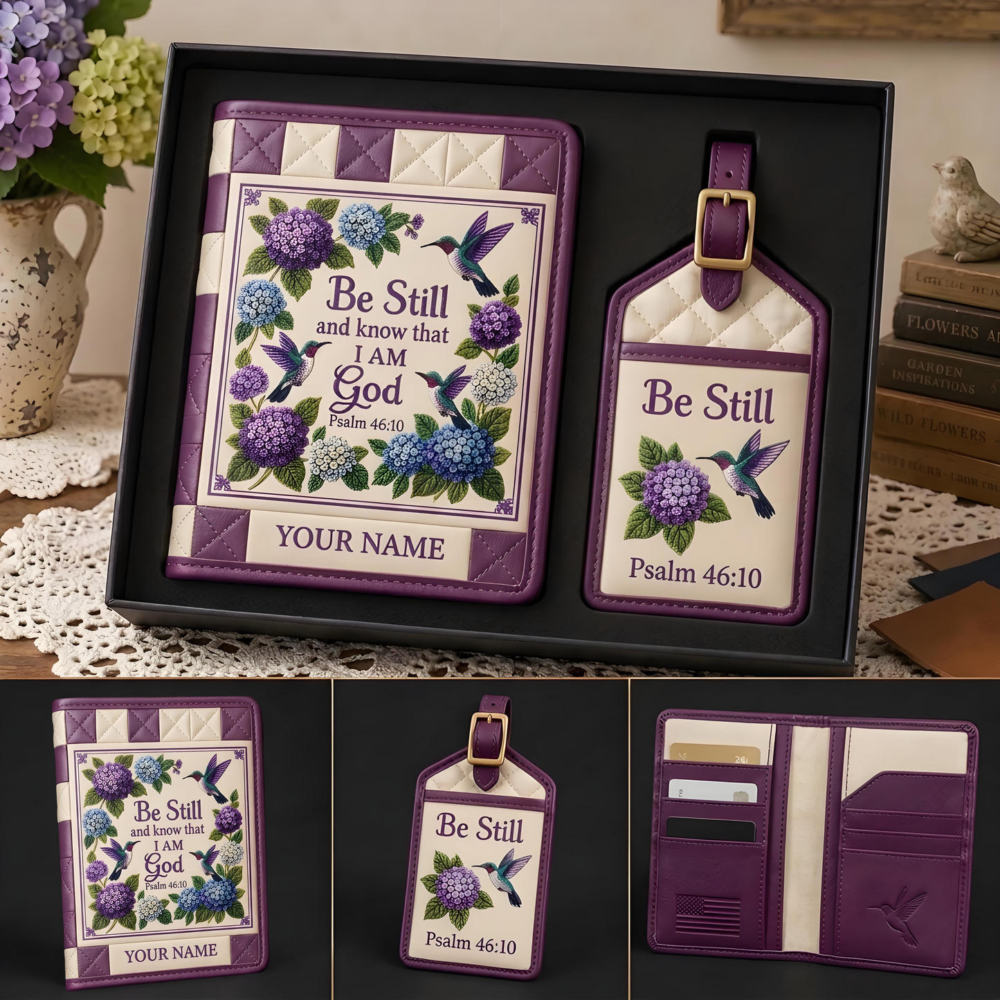 🕊️Personalized Hummingbird Faith Passport Cover & Luggage Tag Gift Set