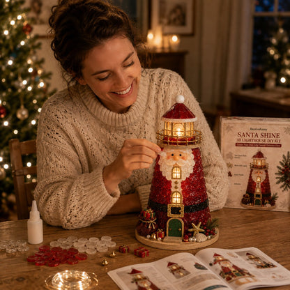 🎄Beginner-Friendly DIY Lighted Christmas Character Sea Glass-Style Lighthouse Kit Collection | Complete Kit with Sea Glass-Style Pieces, LED Lights & Step-by-Step Guide Included