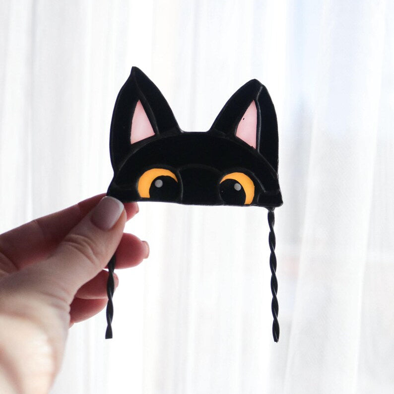 🐱 Stained Glass Cat Plant Topper – Whimsical Garden Decor