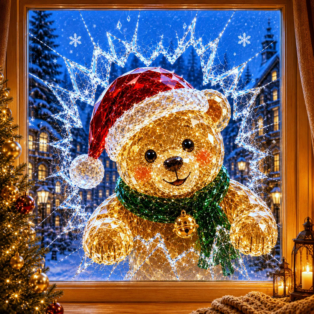 Crystal Christmas Break-In Window Decal — 3D Shattered-Glass Holiday Window Decoration