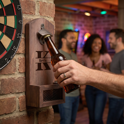 🍺 Personalized Wooden Bottle Opener With Cap Catcher
