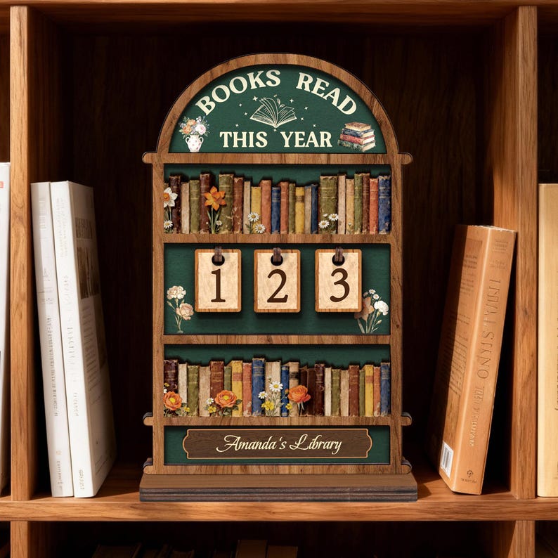 📚 Personalized Reading Tracker – Vintage Arched Wooden "Books Read This Year" Counter