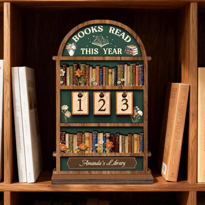 📚 Personalized Reading Tracker – Vintage Arched Wooden "Books Read This Year" Counter