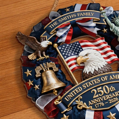 ✨Personalized America 250th Anniversary Wood Wreath – 1776-2026 Patriotic Door Sign