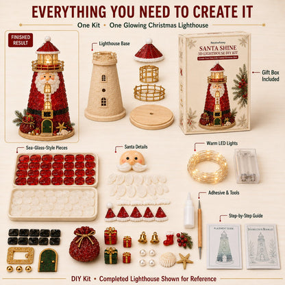 🎄Beginner-Friendly DIY Lighted Christmas Character Sea Glass-Style Lighthouse Kit Collection | Complete Kit with Sea Glass-Style Pieces, LED Lights & Step-by-Step Guide Included