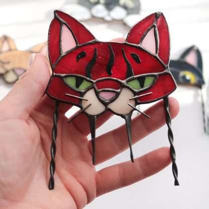 🐱 Stained Glass Cat Plant Topper – Whimsical Garden Decor