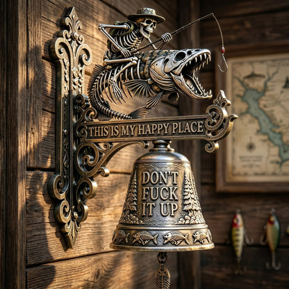 🎣 "This Is My Happy Place Don't F*ck It Up" Skeleton Fishing Wall Bell