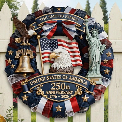 ✨Personalized America 250th Anniversary Wood Wreath – 1776-2026 Patriotic Door Sign