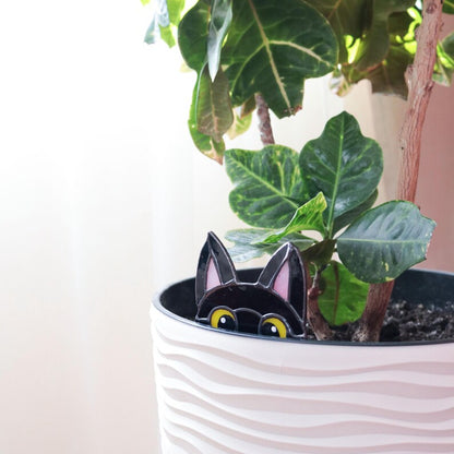 🐱 Stained Glass Cat Plant Topper – Whimsical Garden Decor
