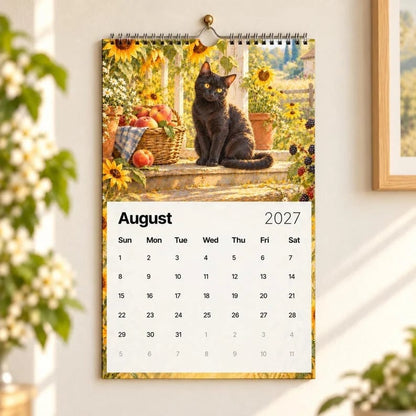 A Year of Cottage Cats 2027 Wall Calendar – Cottage Garden Cat Art, Spiral Bound Monthly Planner for Home &amp; Office