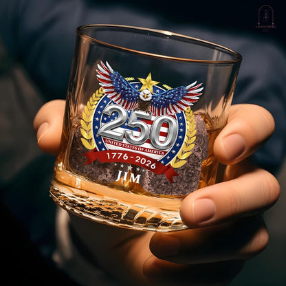 Personalized Whiskey Glass – USA 250 Years Anniversary "American Eagle 1776-2026"