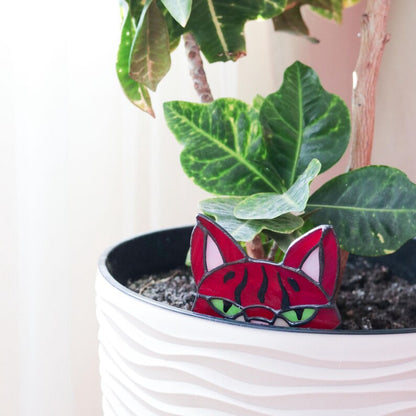 🐱 Stained Glass Cat Plant Topper – Whimsical Garden Decor