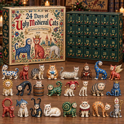 🐱 24 Days of Ugly Medieval Cats Advent Calendar – Bizarre Feline Blind Box Figures