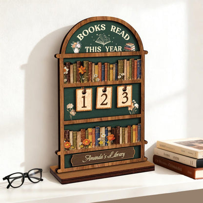 📚 Personalized Reading Tracker – Vintage Arched Wooden "Books Read This Year" Counter