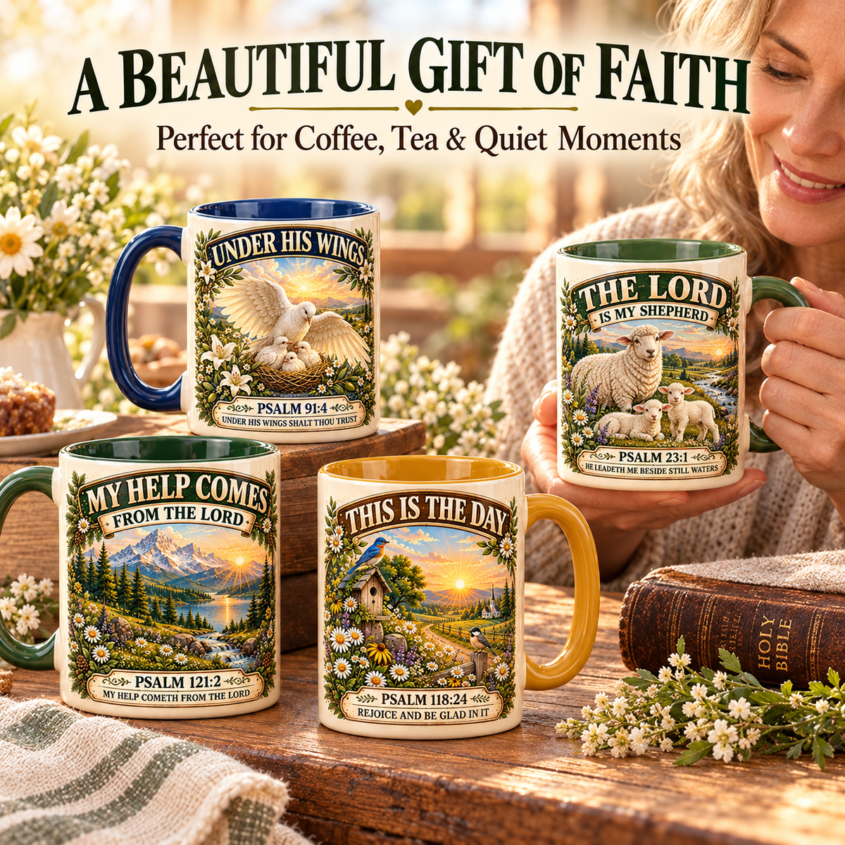 ✝️ Vintage Psalm Bible Verse Christian Coffee Mug