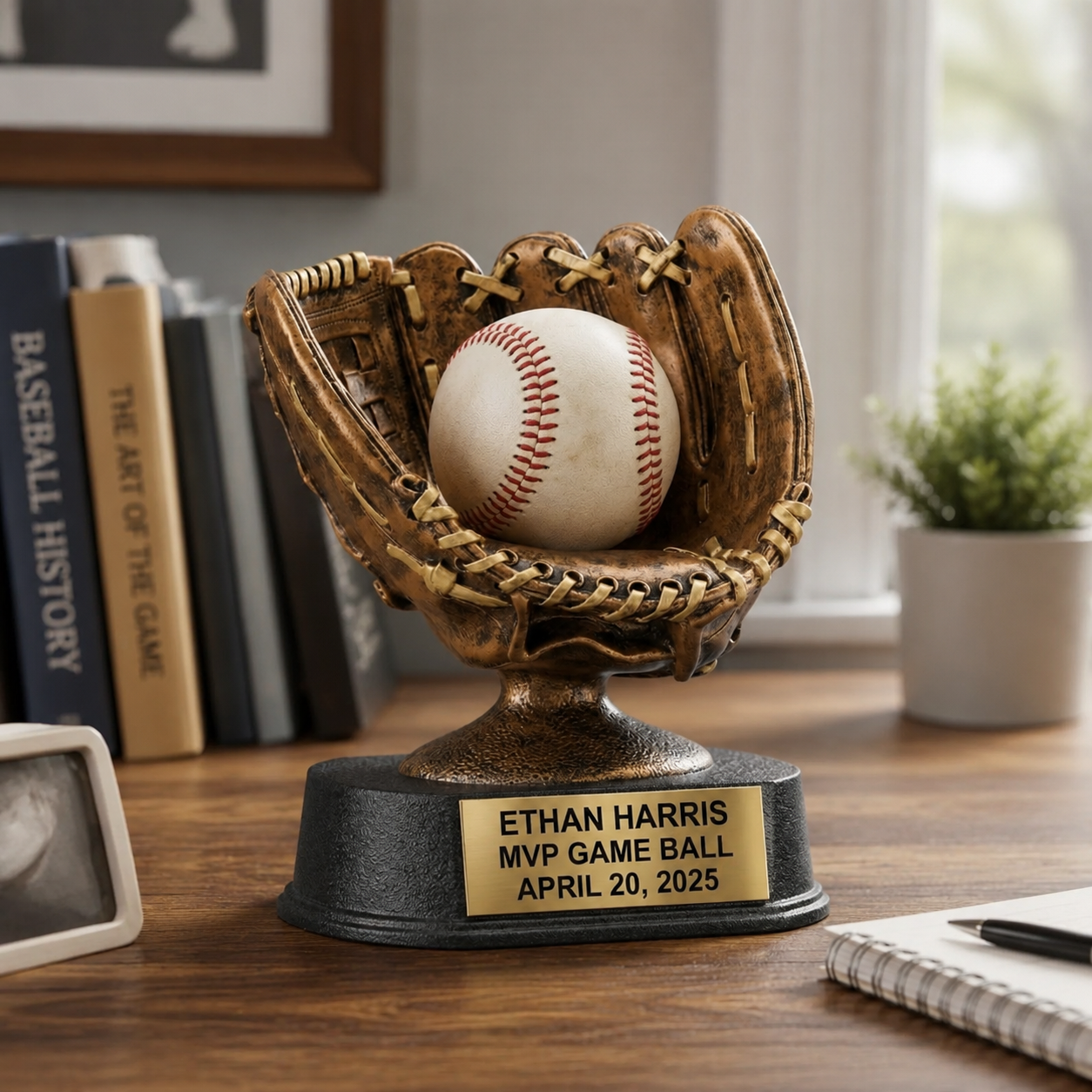 ⚾Personalized Baseball Glove Trophy – Custom Name Plate Award (Ball Not Included)