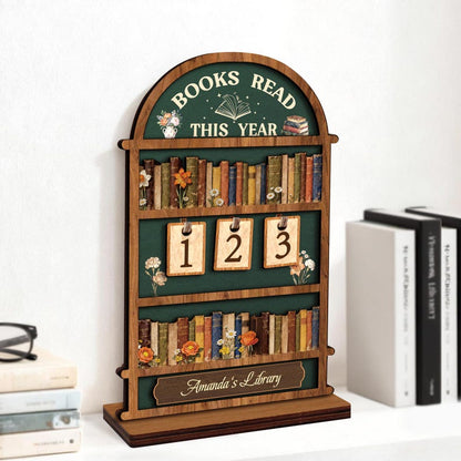 📚 Personalized Reading Tracker – Vintage Arched Wooden "Books Read This Year" Counter