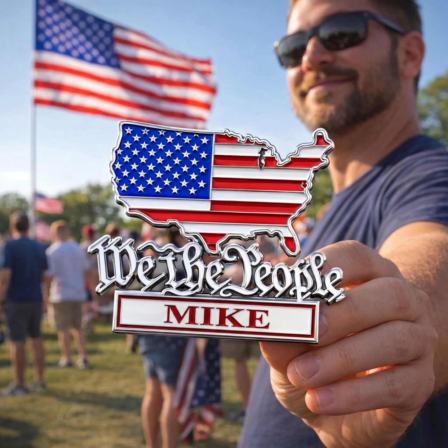 Personalize 250th Anniversary "We The People" USA Map Metal Car Emblem