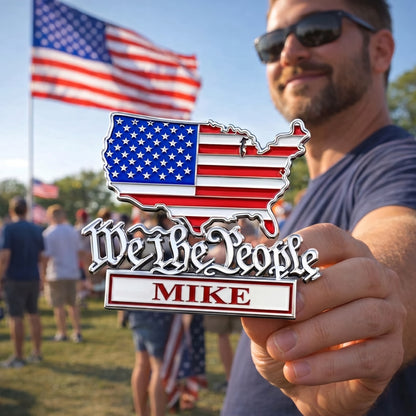 Personalize 250th Anniversary "We The People" USA Map Metal Car Emblem