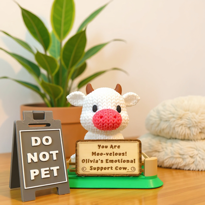 Emotional Support Cow Desk Buddy | Personalized Cow with Custom Wooden Sign