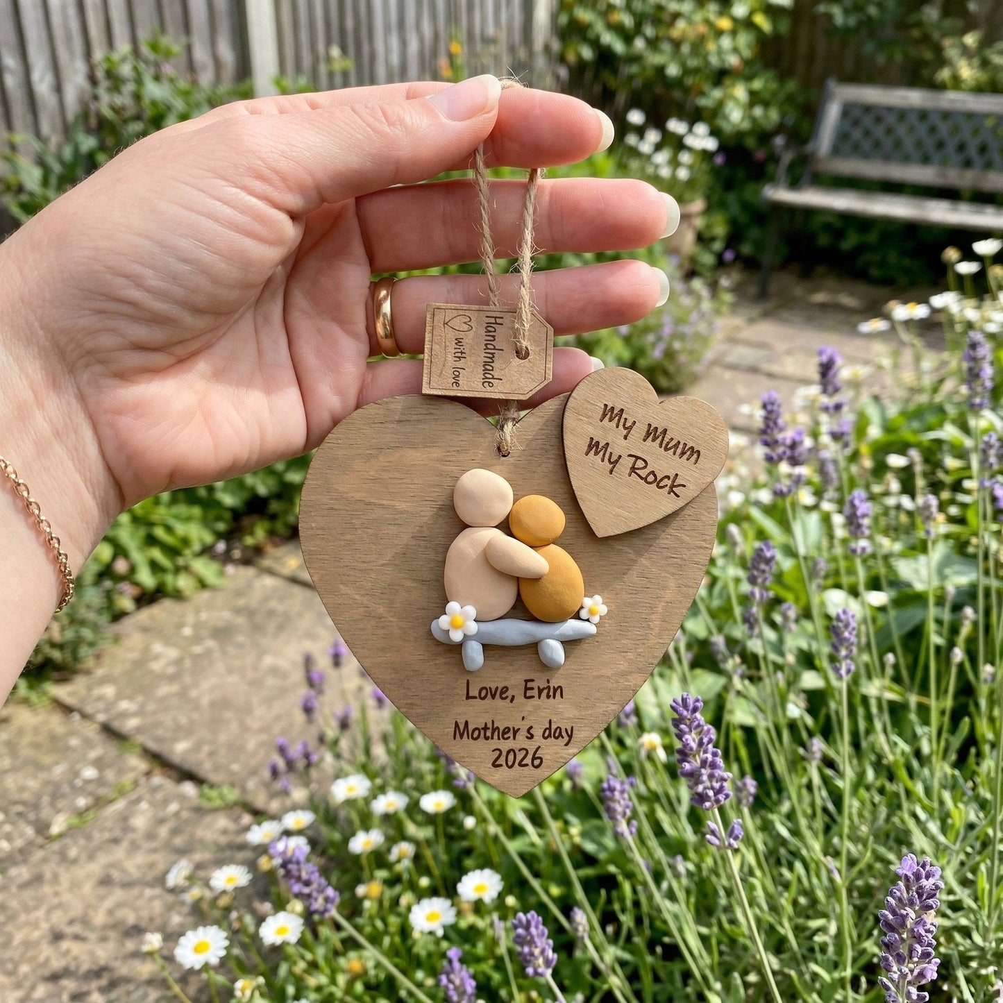 Personalized "My Mum My Rock" Clay Heart Ornament With Gift box – A Handmade Tribute to Mom