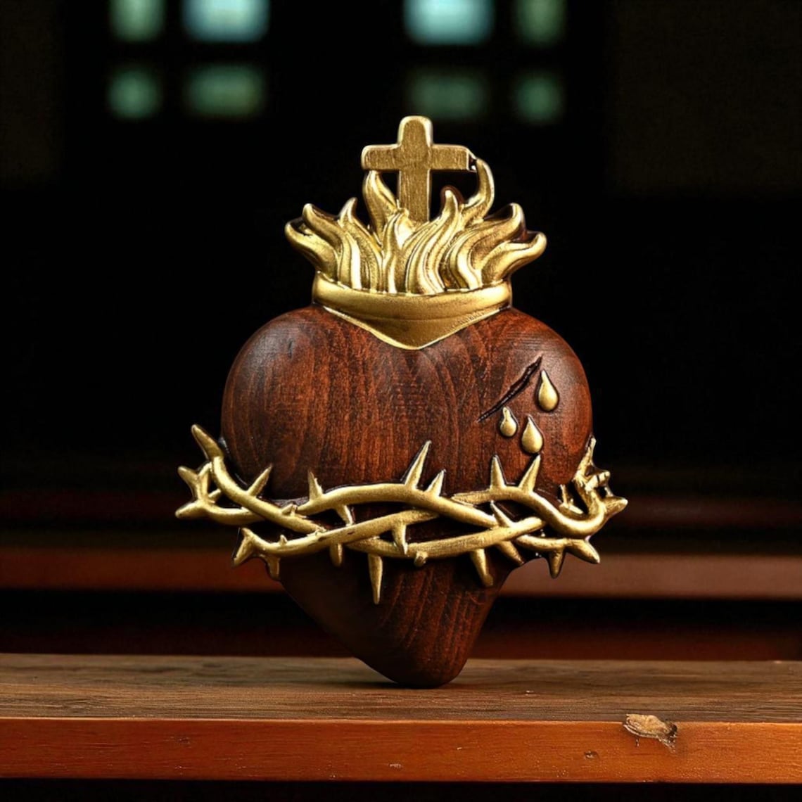 ❤️ Hand-Carved Sacred Heart of Jesus: Beech Wood Christian Wall Art