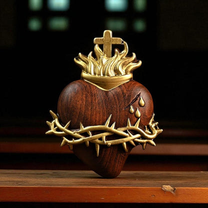 ❤️ Hand-Carved Sacred Heart of Jesus: Beech Wood Christian Wall Art