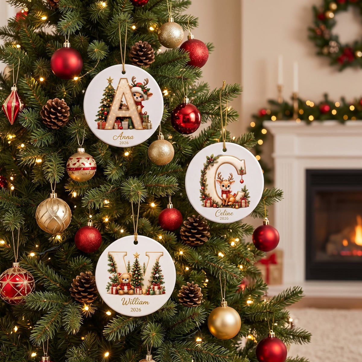 Personalized Reindeer Letter Ornament -Custom Initial A–Z Christmas Keepsake