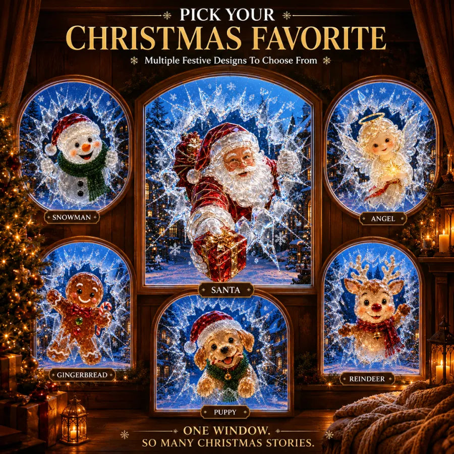 Crystal Christmas Break-In Window Decal — 3D Shattered-Glass Holiday Window Decoration