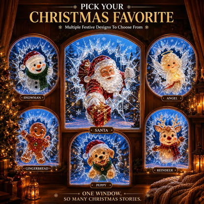 Crystal Christmas Break-In Window Decal — 3D Shattered-Glass Holiday Window Decoration