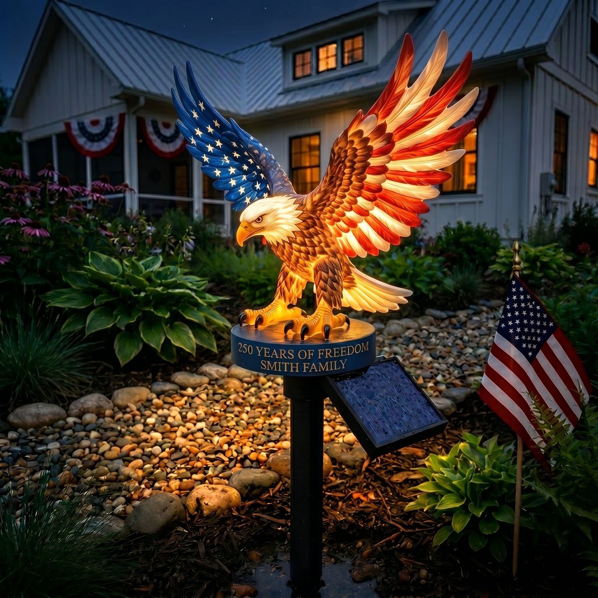 🦅 Personalized Solar Eagle Garden Light – A Glowing Tribute to