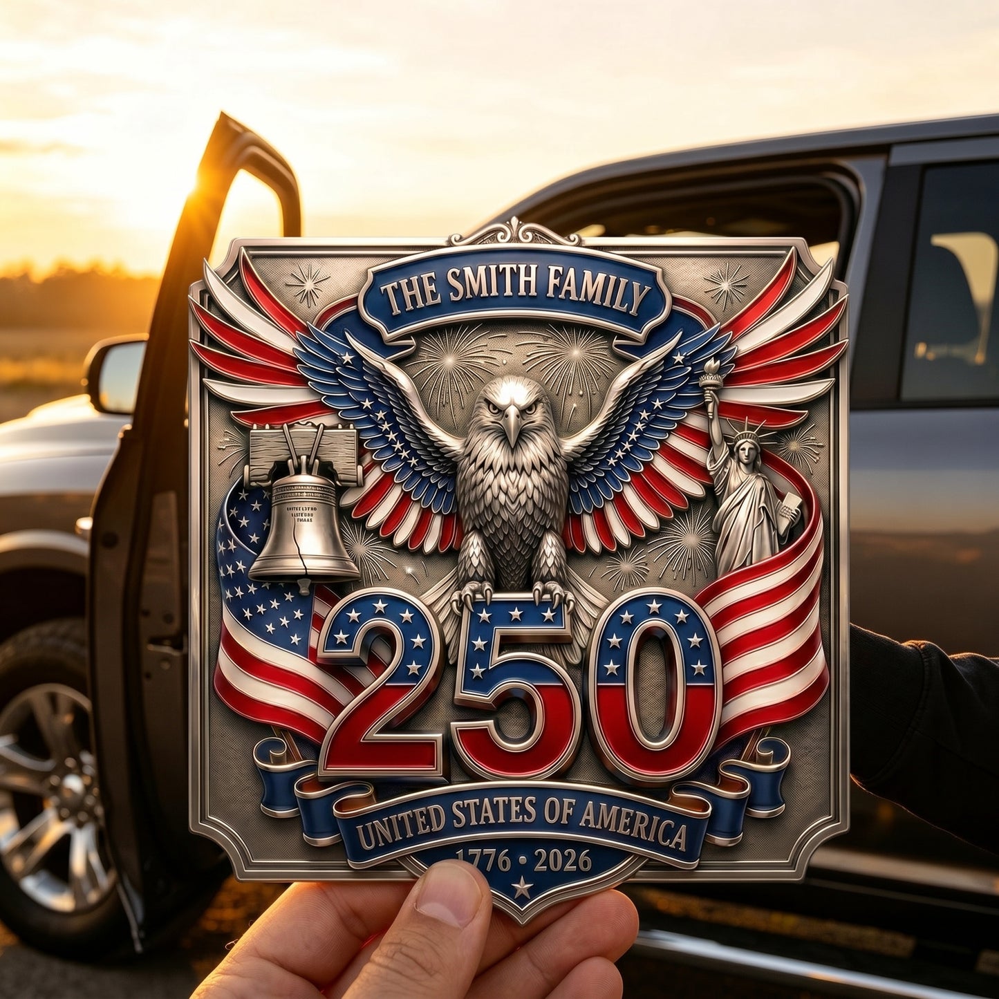Personalized USA 250th Anniversary Family Magnetic Car Emblem