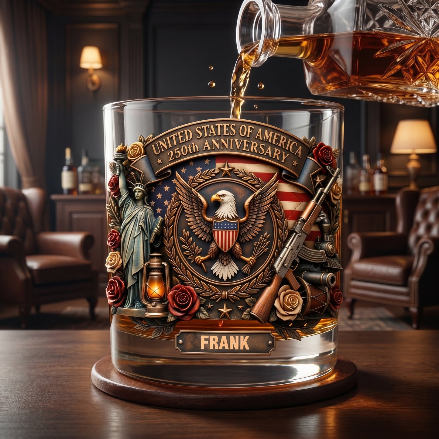 🥃 Personalized USA 250th Anniversary Whiskey Glass