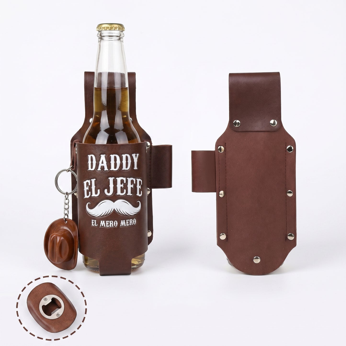 Personalized "El Jefe & La Jefa" Leather Drink Holster