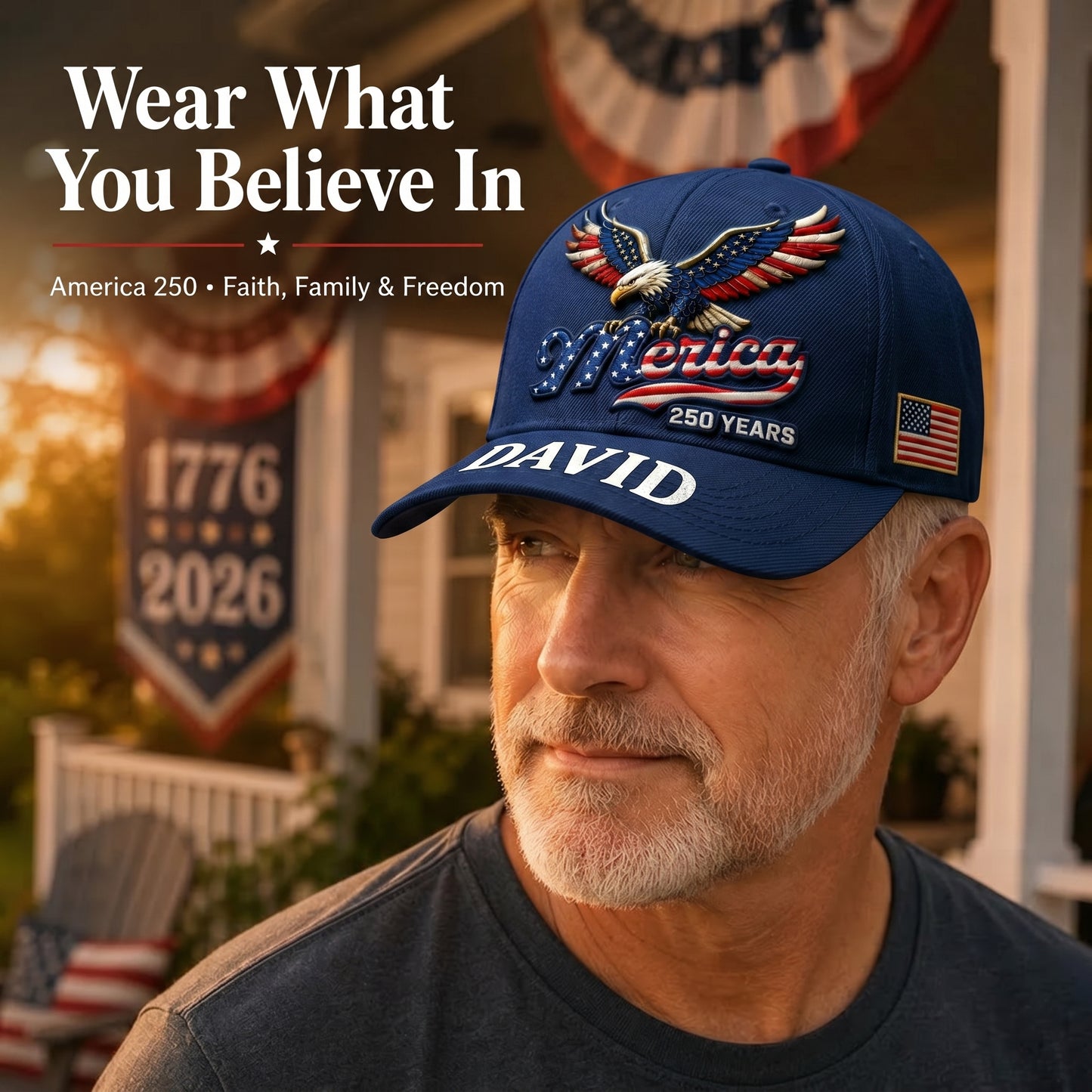 Personalized 'Merica 250 Years Patriotic Eagle Cap