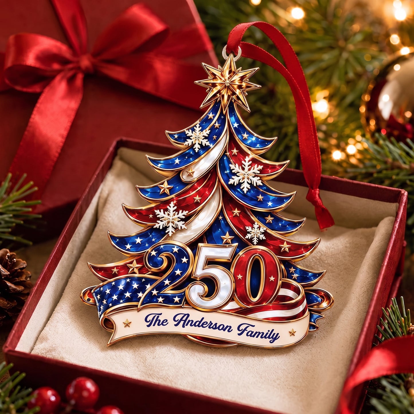 ✨ Personalized 250th America Christmas Ornament