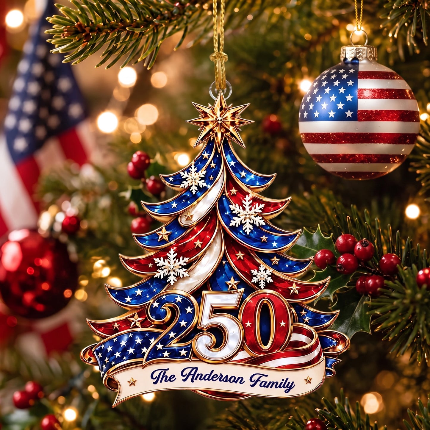 ✨ Personalized 250th America Christmas Ornament