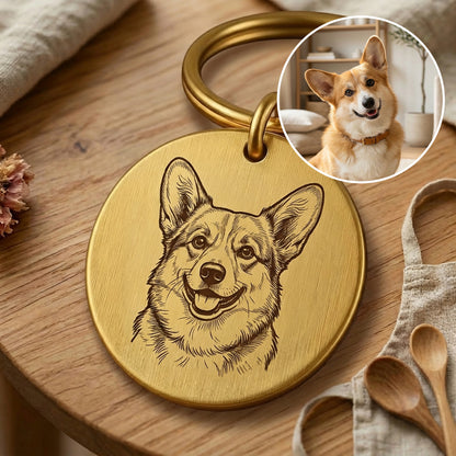 🔑Personalized Pet Photo Keychain – Custom Pet Portrait Engraved in Solid Brass