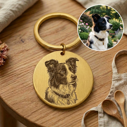 🔑Personalized Pet Photo Keychain – Custom Pet Portrait Engraved in Solid Brass