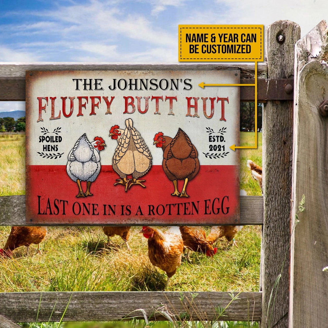 Personalized Metal Chicken Coop Sign-Fluffy Butt Hut