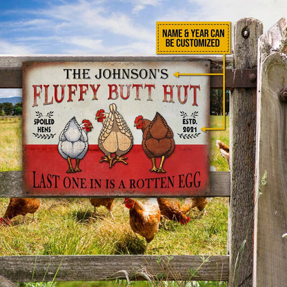 Personalized Metal Chicken Coop Sign-Fluffy Butt Hut