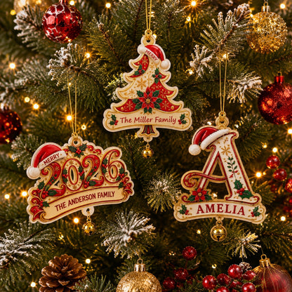 Personalized Christmas Initial Ornament – Custom Name & Family Keepsake