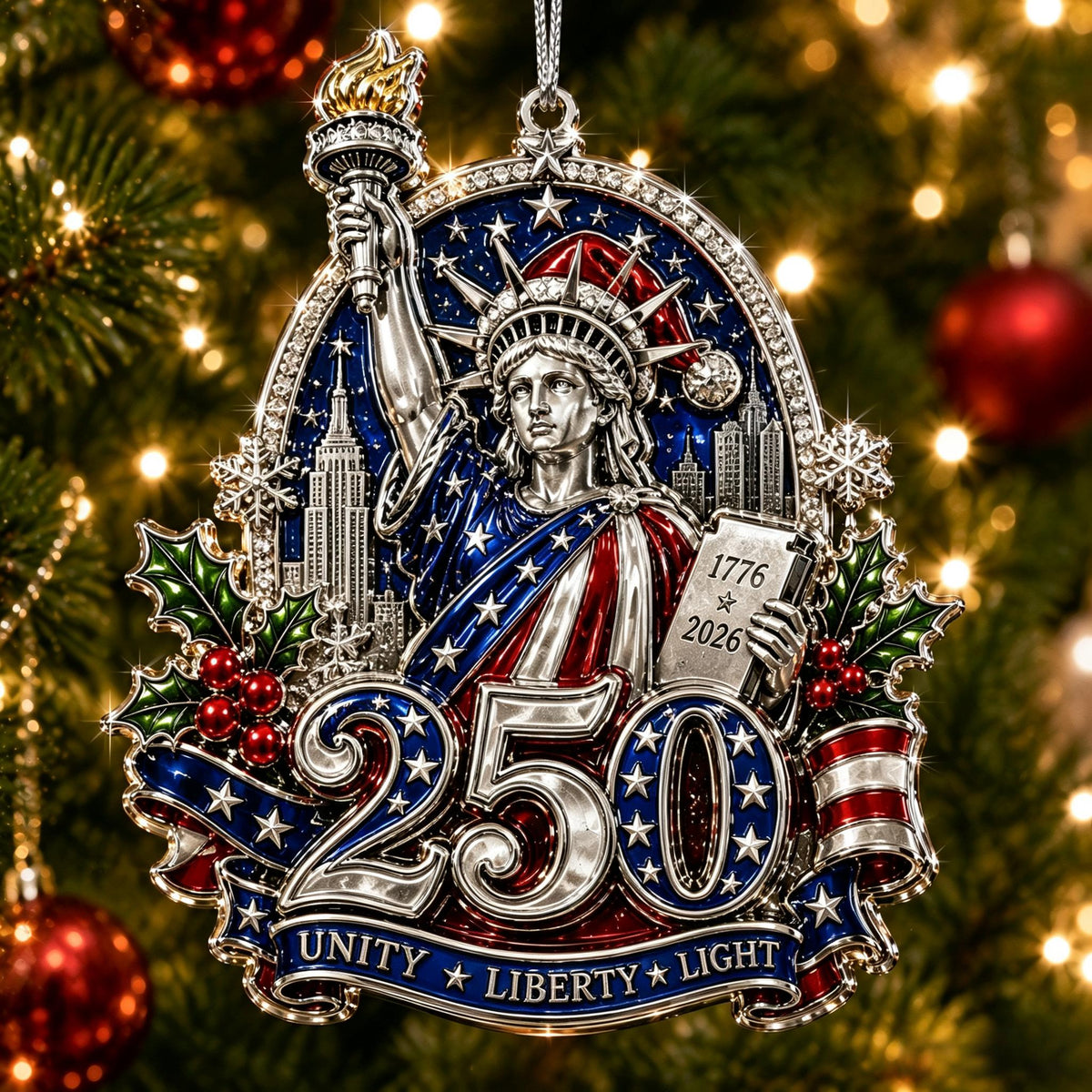 🇺🇸 America 250th Anniversary Christmas Ornament— A Patriotic Christmas to Remember (1776–2026) 🎄✨